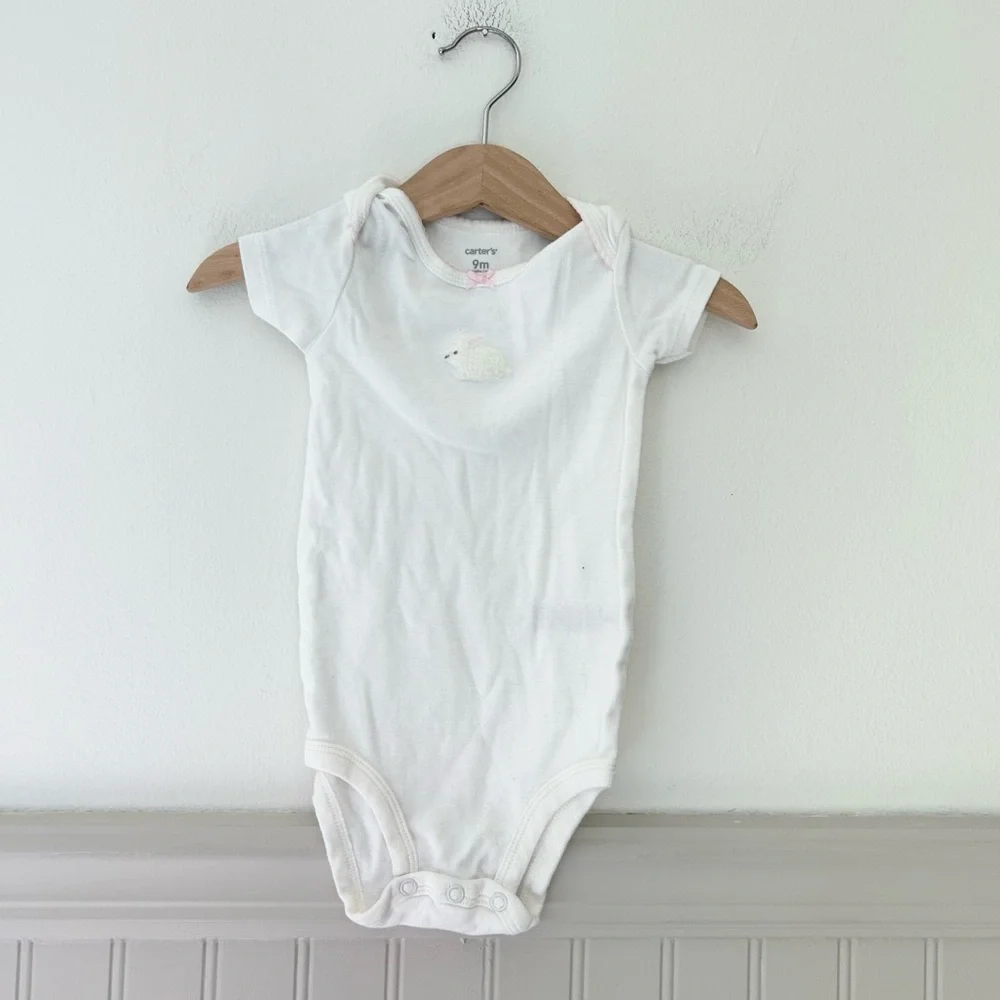 Carters 9 Months Bunny White Baby One-Piece Bodysuit